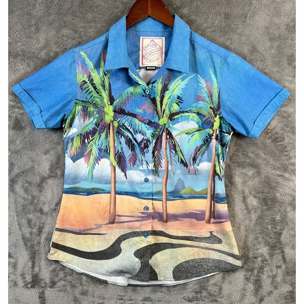 RSVLTS Her Name Is Rio Shirt Womens Medium Blue Kunuflex Short Sleeve Tropical